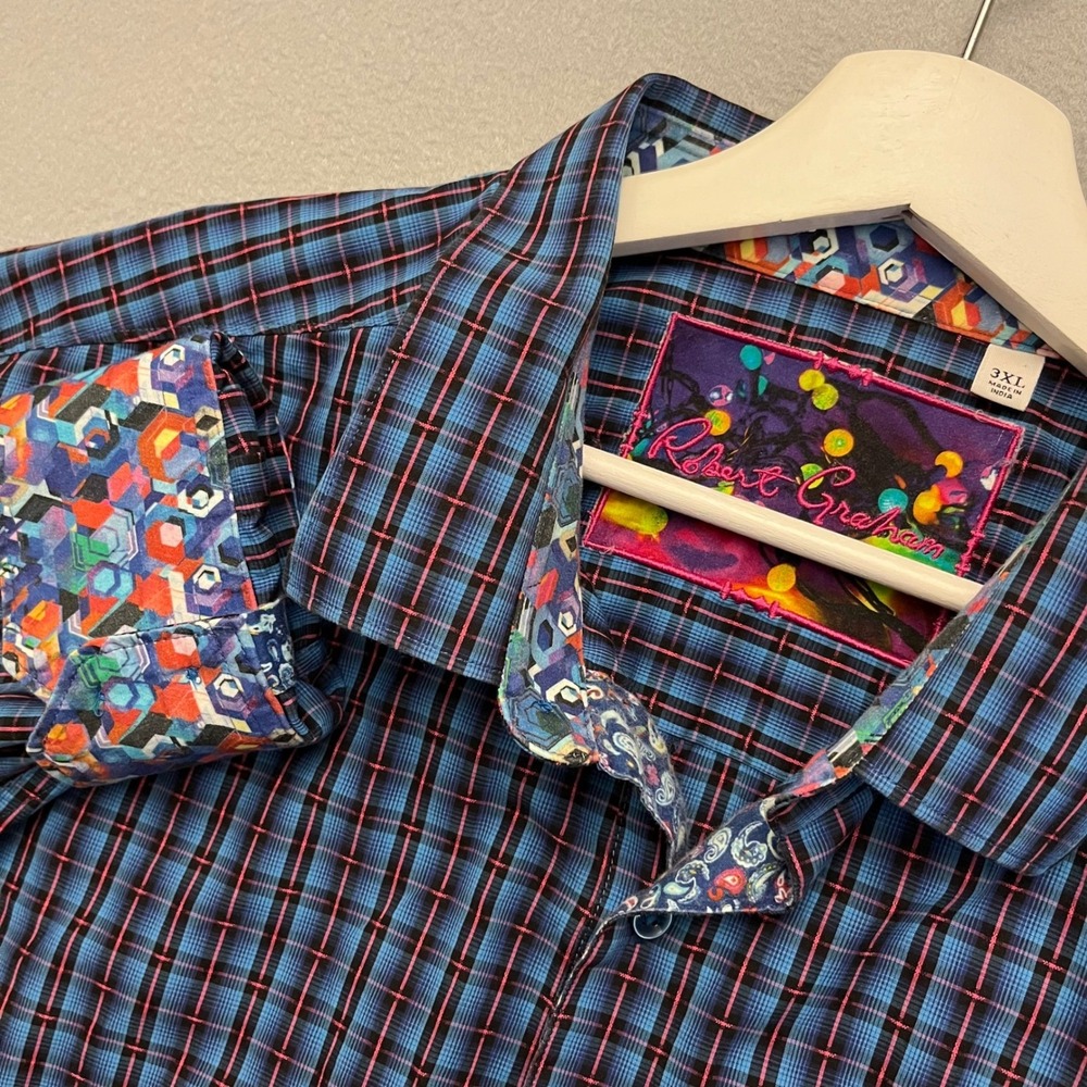Robert Graham Shirt 3XL Plaid Button Front Long Sleeve Flip Cuff Cotton India